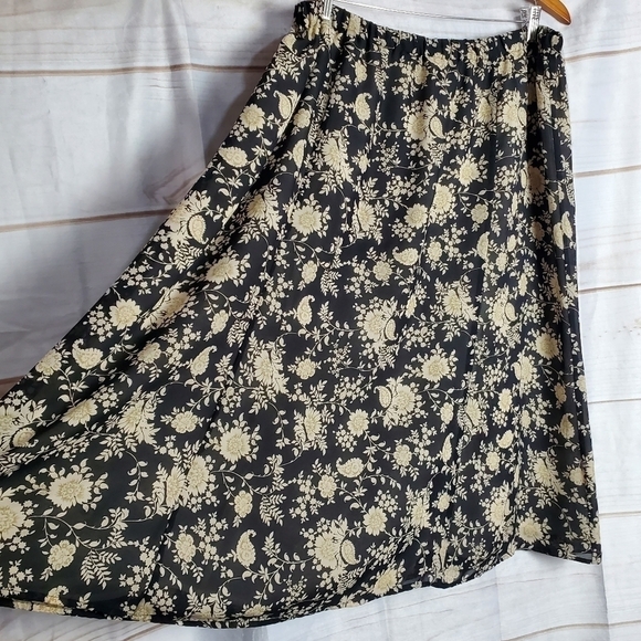 Vintage 90s Koos Of Course Black Floral Midi A-Line Fully Lined Skirt Size 1X - Picture 3 of 8
